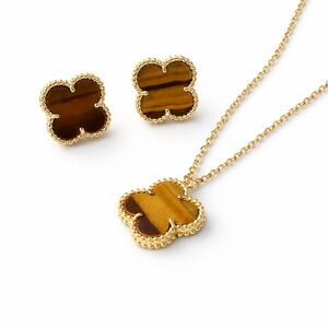 Alhambra Inspired Tiger Eye Jewelry Set